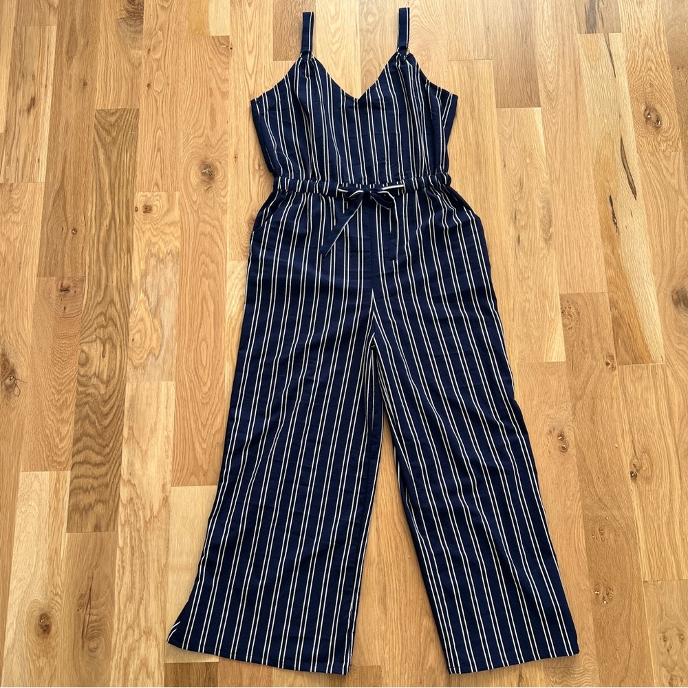 Spaghetti Strap Striped Jumpsuit in Navy and White - Size L